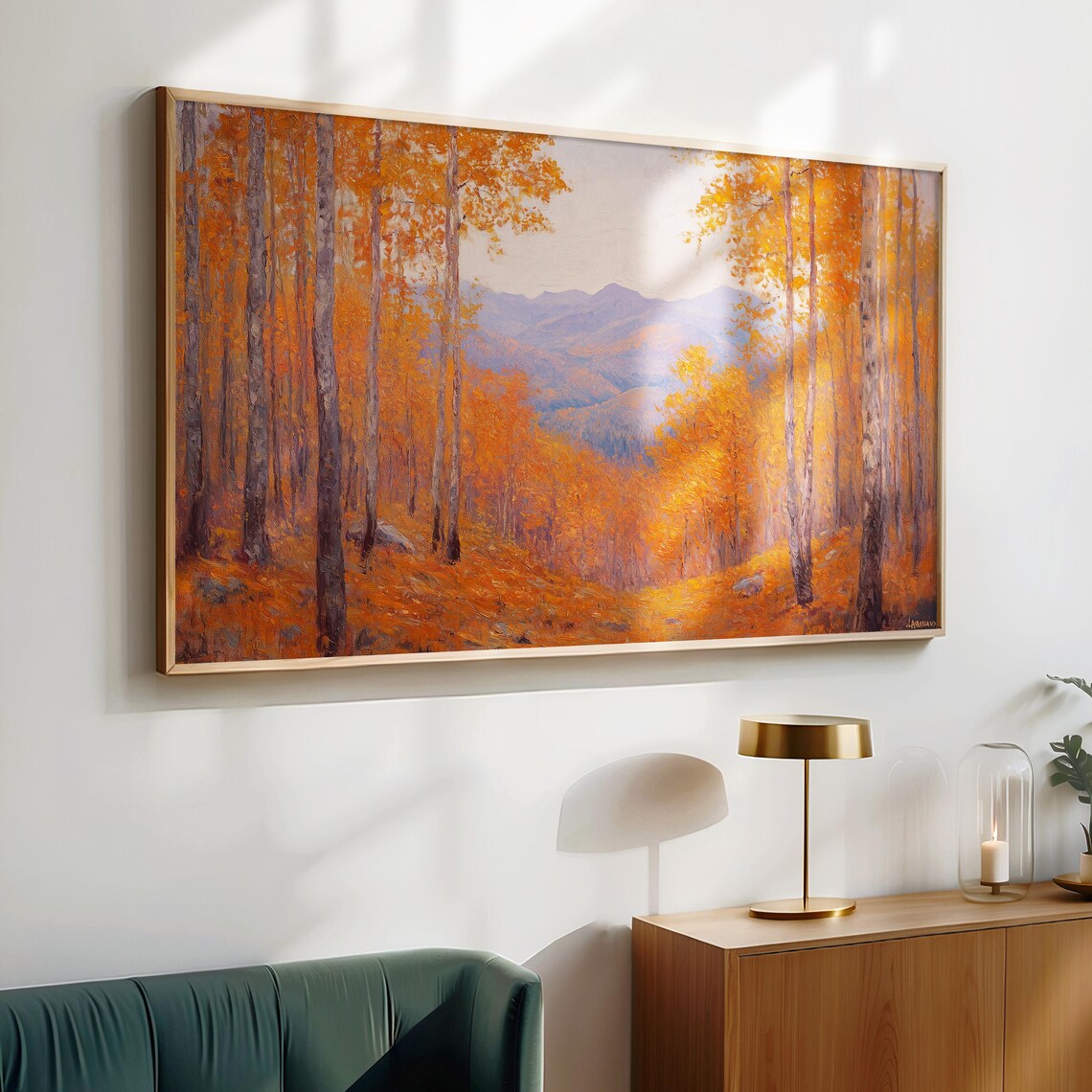 Golden Autumn Aspen Forest Mountain Vista Oil Painting Poster - Image 3