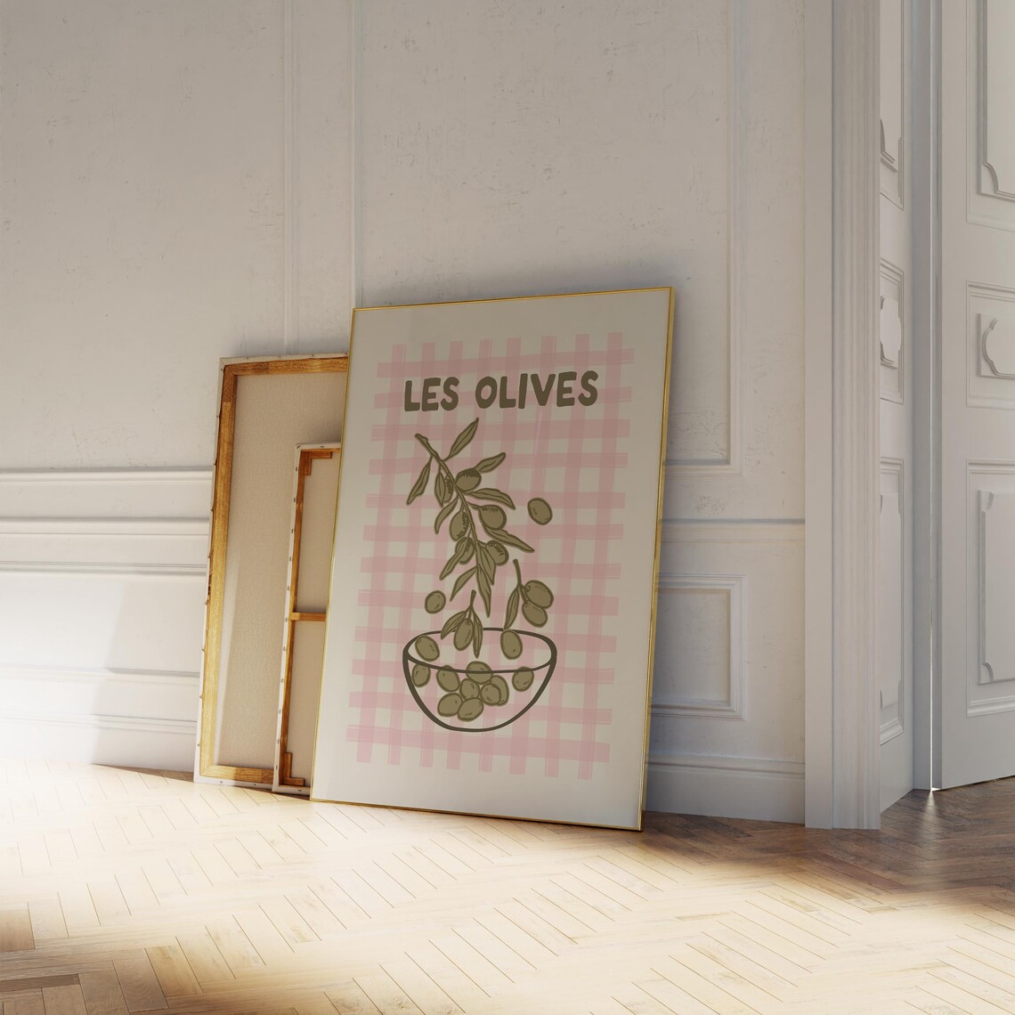 Les Olives Bowl Illustration French Olive Pink Gingham Poster - Image 3