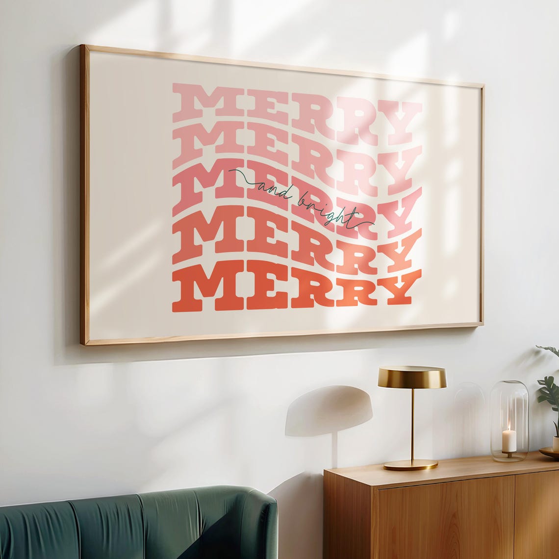 Merry and Bright Retro Christmas Typography Holiday Season Poster - Image 3