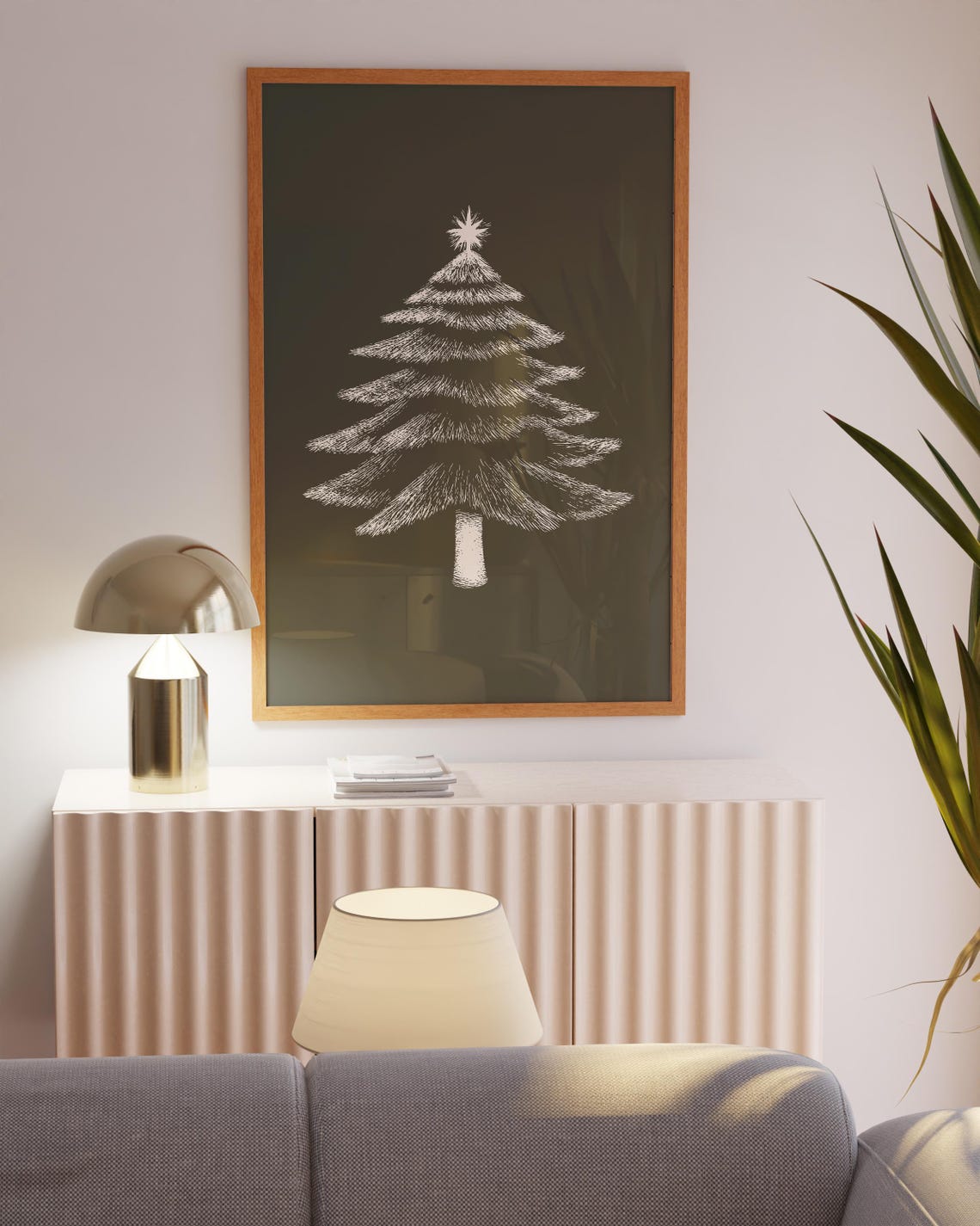 White Chalk Christmas Tree Dark Green Minimal Holiday Poster - Image 2