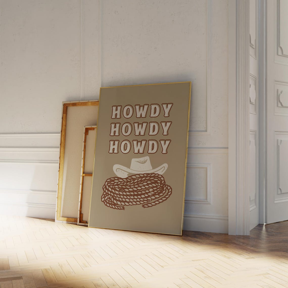 Howdy Tan Retro Vintage Repeat Typography Western Cowboy Wall Art - Image 5