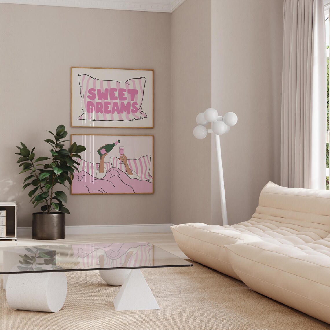 Sweet Dreams Pink Striped Pillow Little Girls Bedroom Quote Poster - Image 4