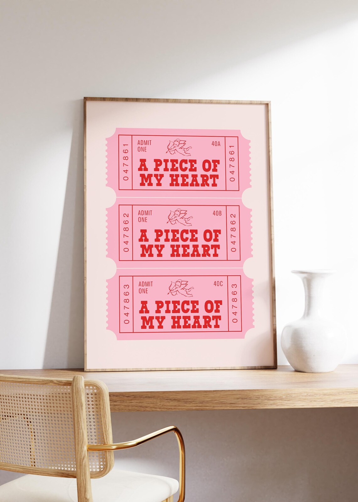 A Piece of My Heart Retro Ticket Stub Pink Valentines Day Art Poster - Image 7