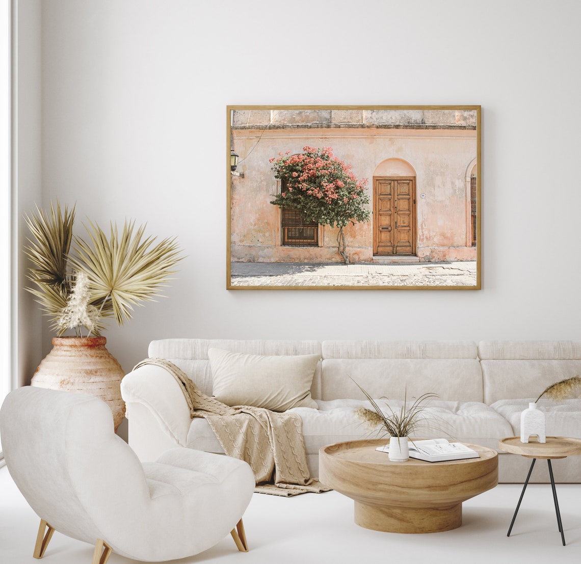 Pink Spanish Building Facade Bougainvillea Wooden Door Poster - Image 2