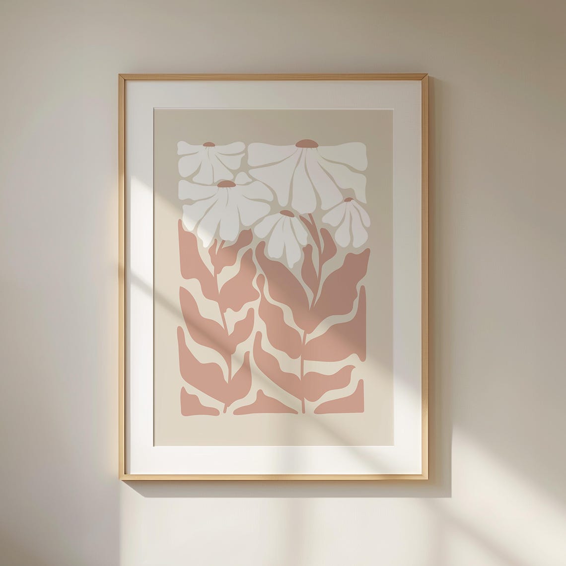 White Daisy Stylized Flowers Taupe Stems Neutral Boho Art Poster - Image 6