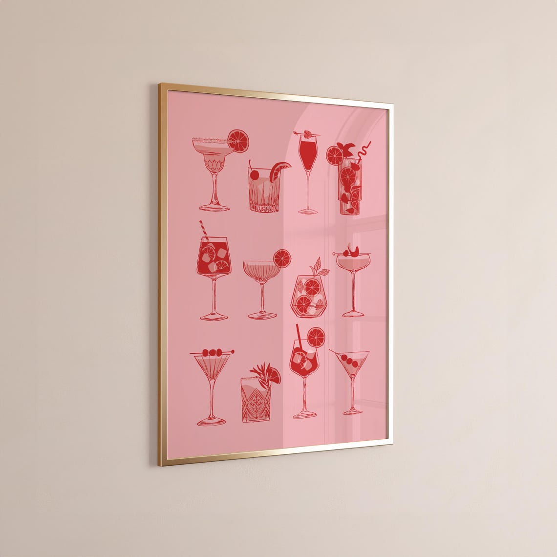 Twelve Retro Cocktail Illustrations on Blush Pink Bar Art Poster - Image 3