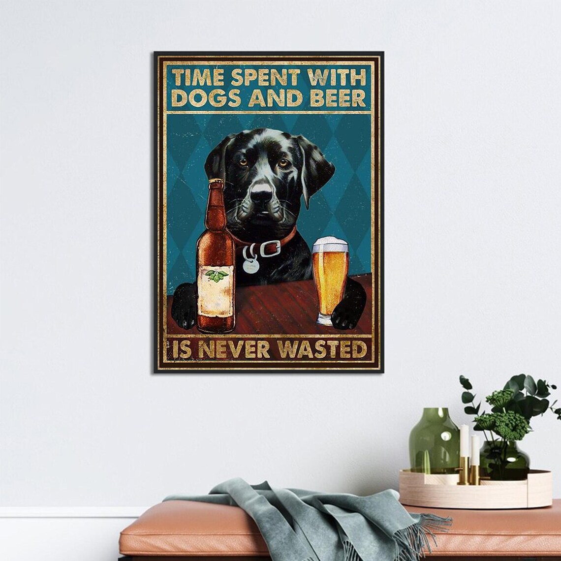 Black Labrador Beer Humor, Man Cave Art Print - Image 2