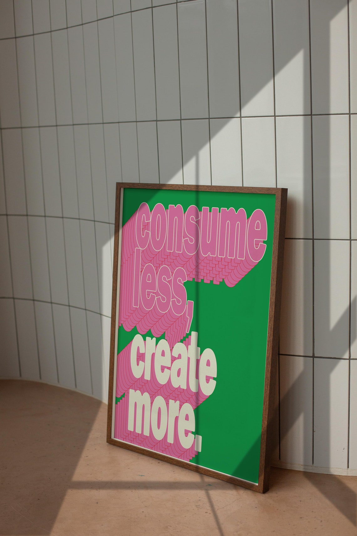 Consume Less Create More Green Groovy Retro Typography Art Poster - Image 4