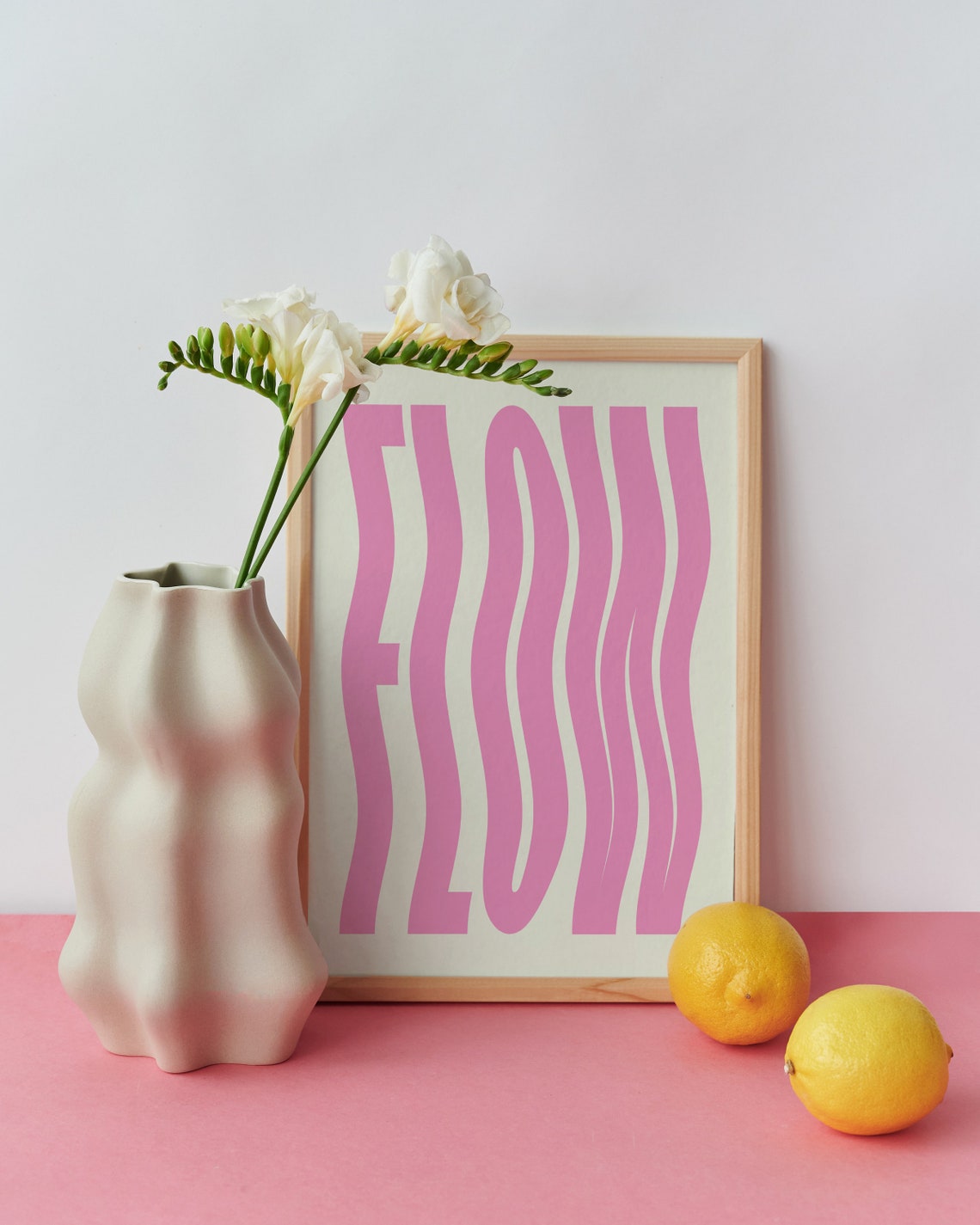 Flow Wavy Pink Letters Cream Retro Minimalist Typography Poster - Image 2