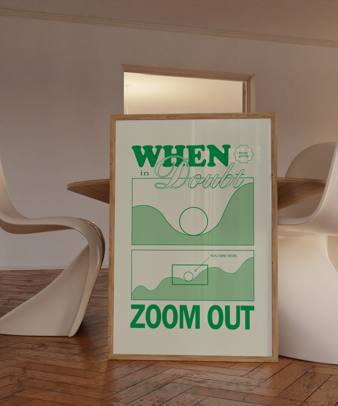 When in Doubt Zoom Out Green Retro Motivational Quote Poster