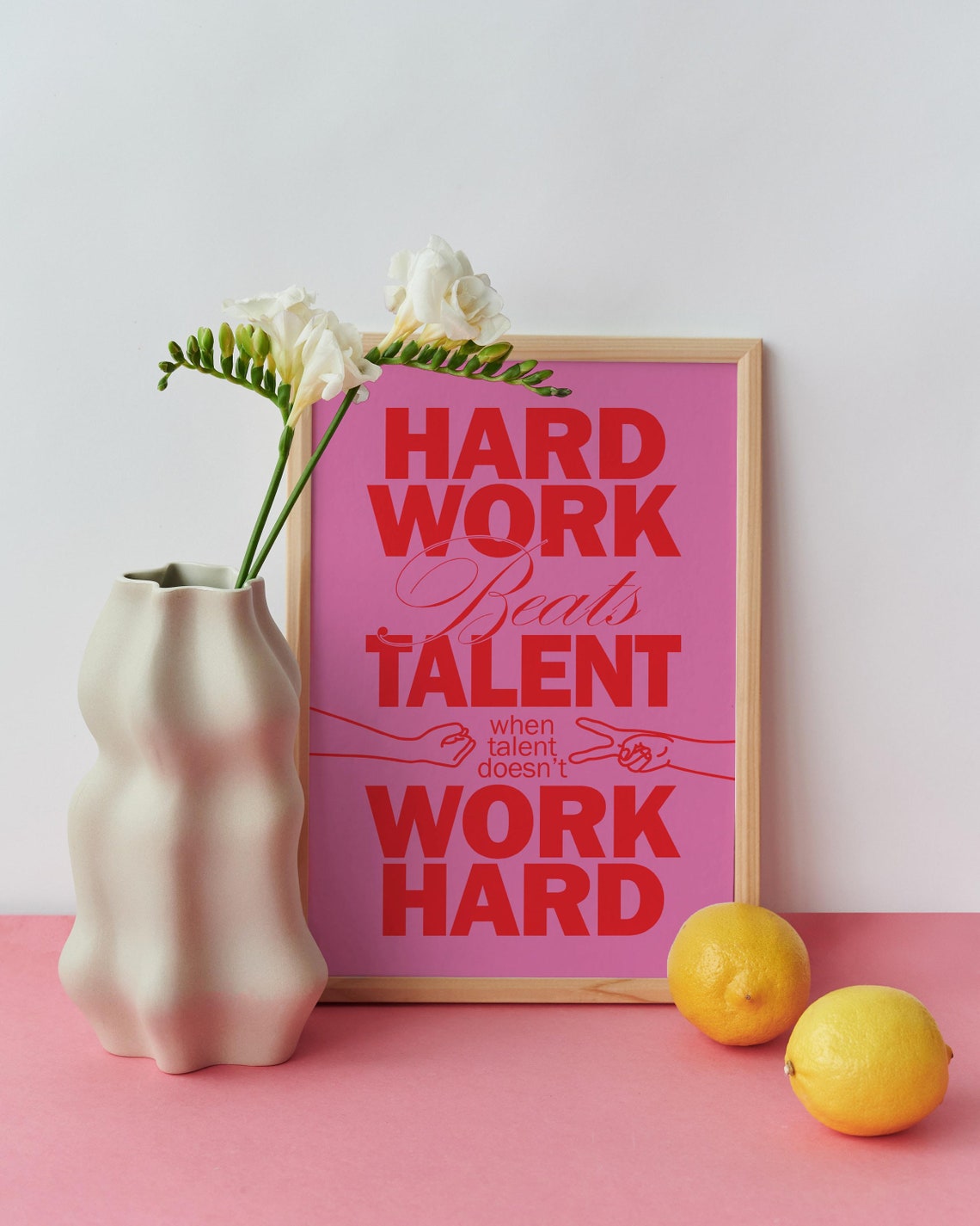 Hard Work Beats Talent Pink Red Motivational Quote Art Poster - Image 2