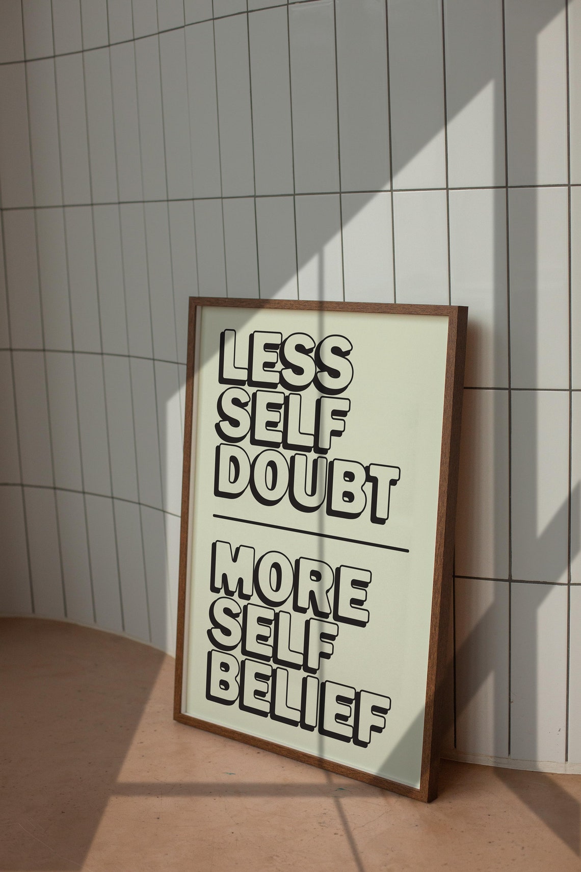 Less Self Doubt More Self Belief Cream Retro Motivational Poster - Image 4