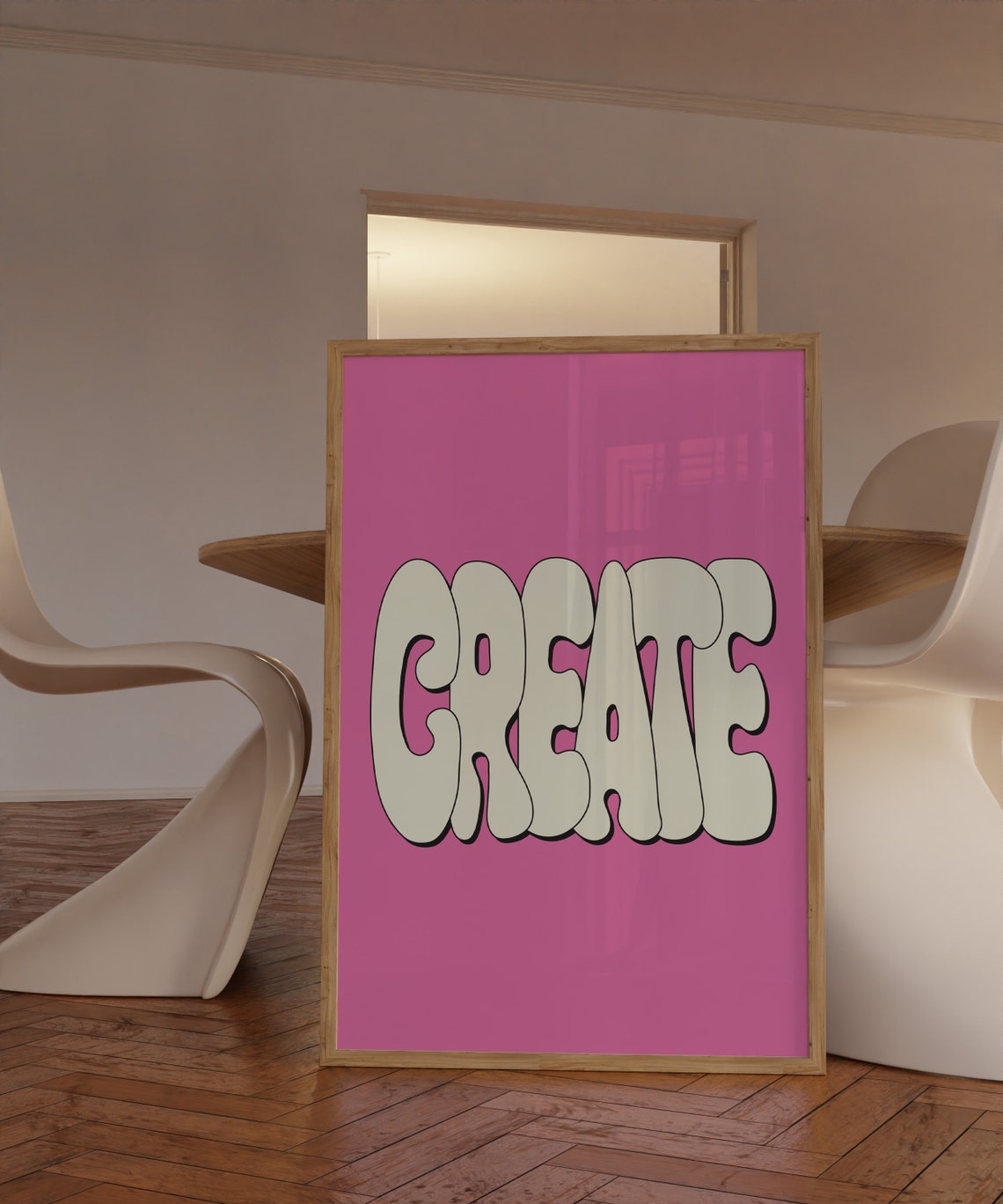 Create Pink Bubble Retro Typography Bold Minimalist Quote Poster