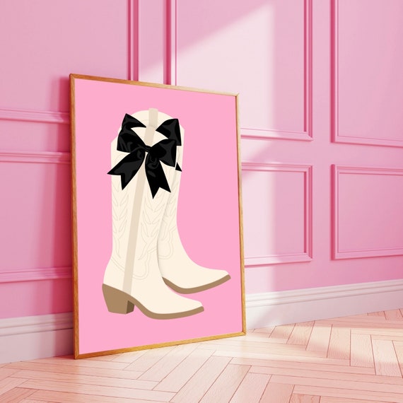 Cute Bow Cowboy Boots Wall Print Funky Art Fashion Prints A3 A4 8x10 A5 5x7