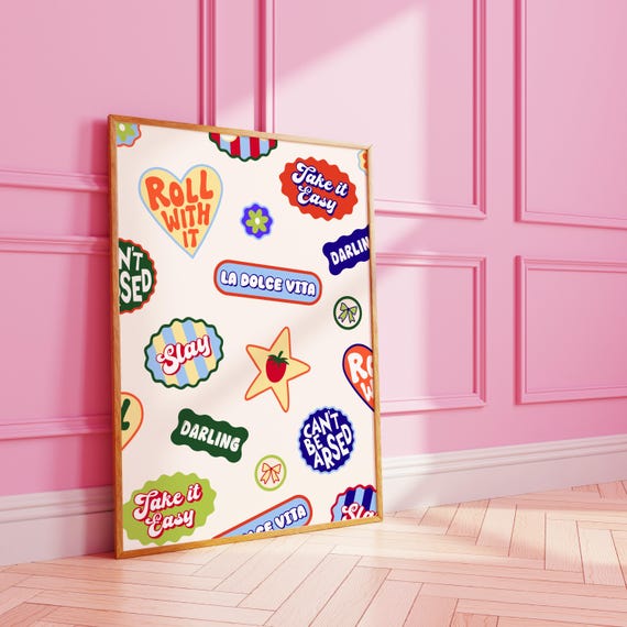 Cute Fruit Sticker Wall Print Funky Pink Music Dopamine Decor Stickers Poster Art A0 A1 A2 A3 A4 8x10 A5 5x7