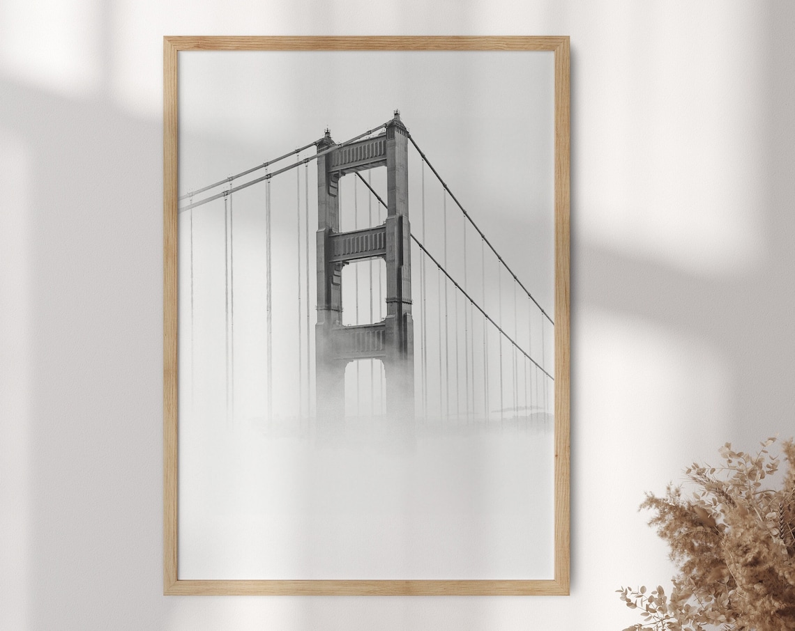 Golden Gate Bridge San Francisco Foggy Black And White Photo Poster