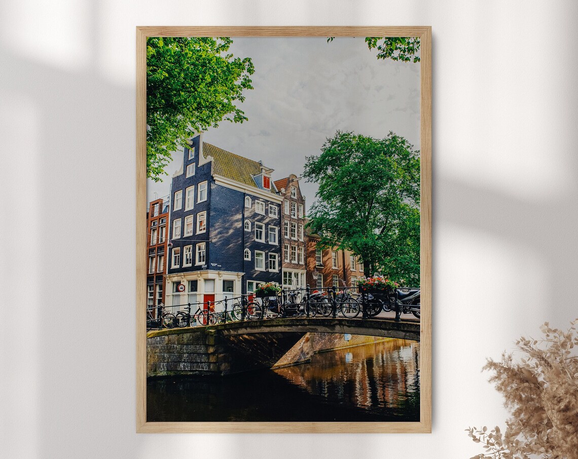 Amsterdam Canal House Bridge Bicycles Photo Netherlands Travel Poster