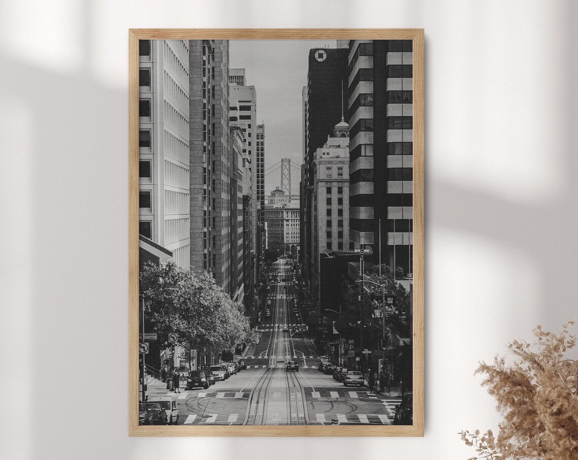 San Francisco Bay Bridge Black and White City Street Photo Poster