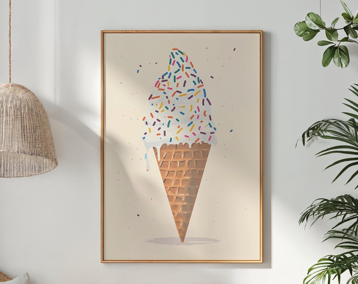 Ice Cream Cone Art Print, Nursery Kids Room Decor