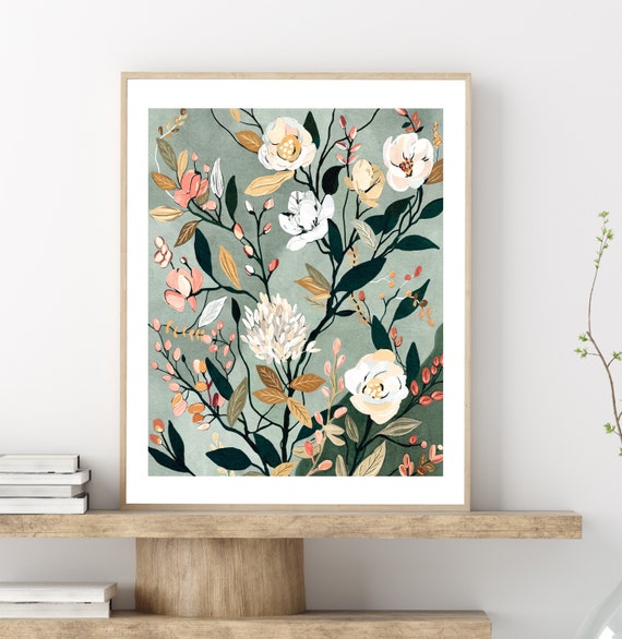 Sage Floral Abstract Botanical Illustration, Modern