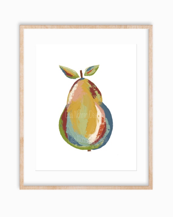 Abstract Pear Fruit Art, Kitchen Wall Art Print