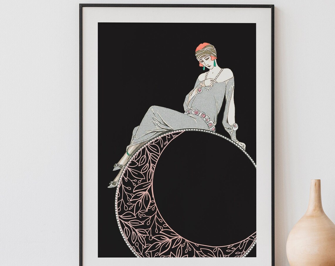 Mucha-Inspired Moon Goddess Art Nouveau Poster