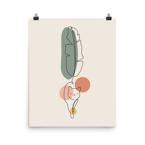 Cat And Plant Art Print, Animal and Botanical