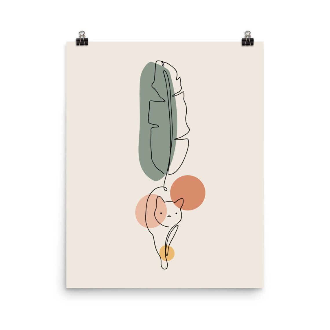 Cat And Plant Art Print, Animal and Botanical