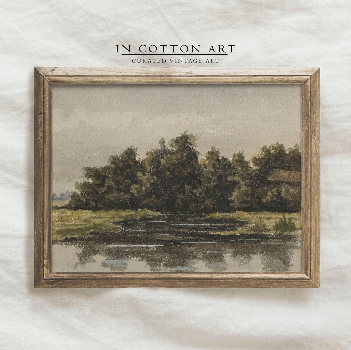 Vintage Summer Cottage Landscape, Lake House Art Print - Image 4