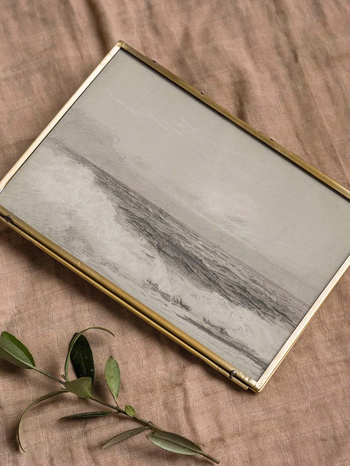 Ocean Waves Charcoal Sketch Monochrome Seascape Drawing Art Print - Image 2