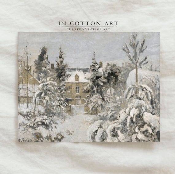 Winter Snowy Village Vintage Holiday Art Print