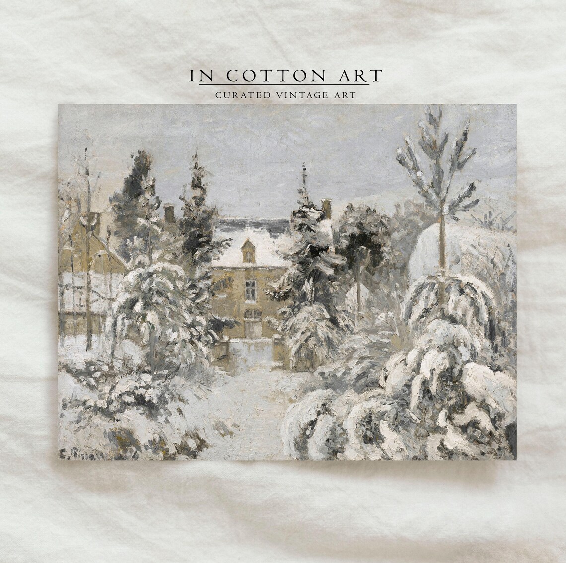 Winter Snowy Village Vintage Holiday Art Print