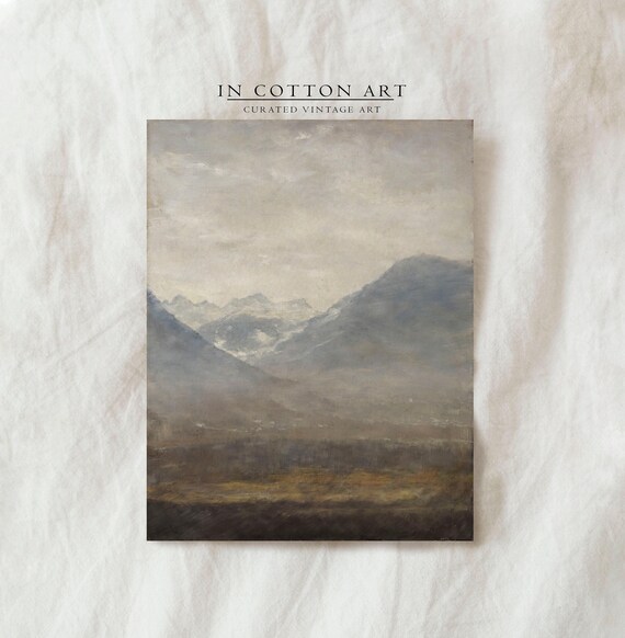 Foggy Valley Landscape, Vintage Rustic Mountain Art Print