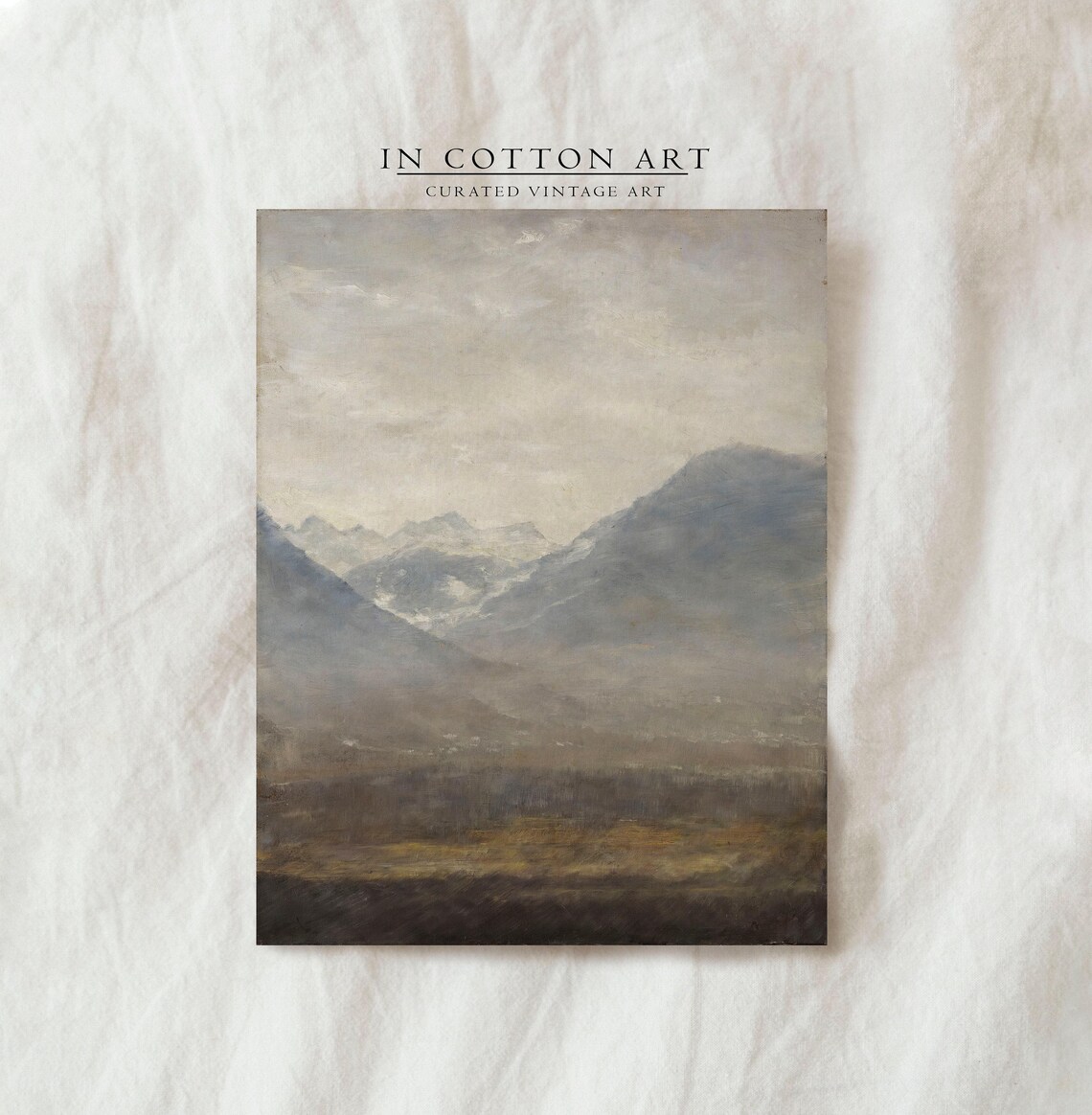 Foggy Valley Landscape, Vintage Rustic Mountain Art Print