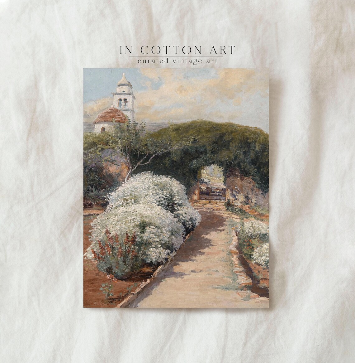 Vintage Garden Oil Painting, European Village Art Print
