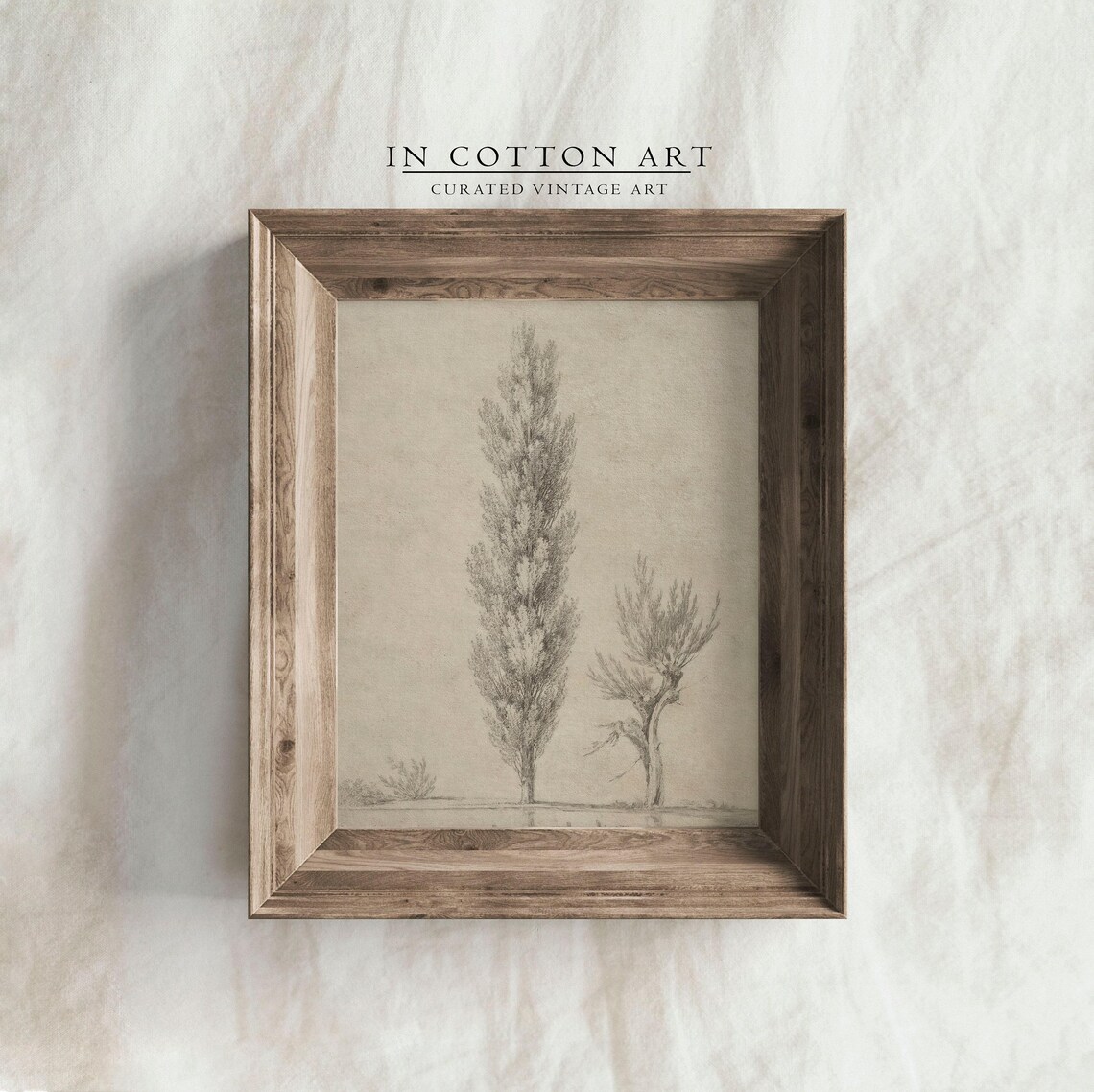 Vintage Tree Drawing, Neutral Rustic Sketch Art Print