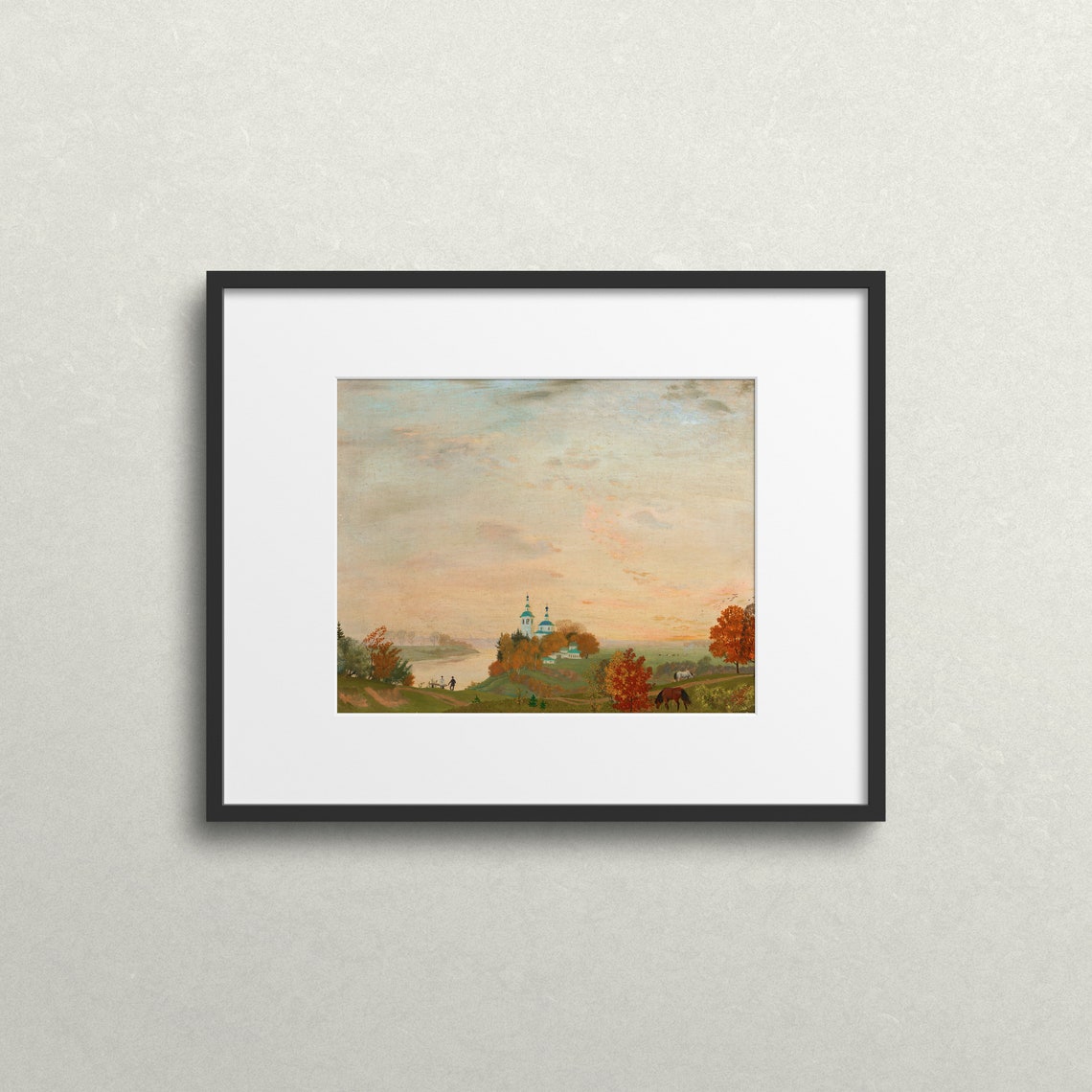 Russian Church Blue Onion Domes River Sunset Vintage Art Print - Image 2