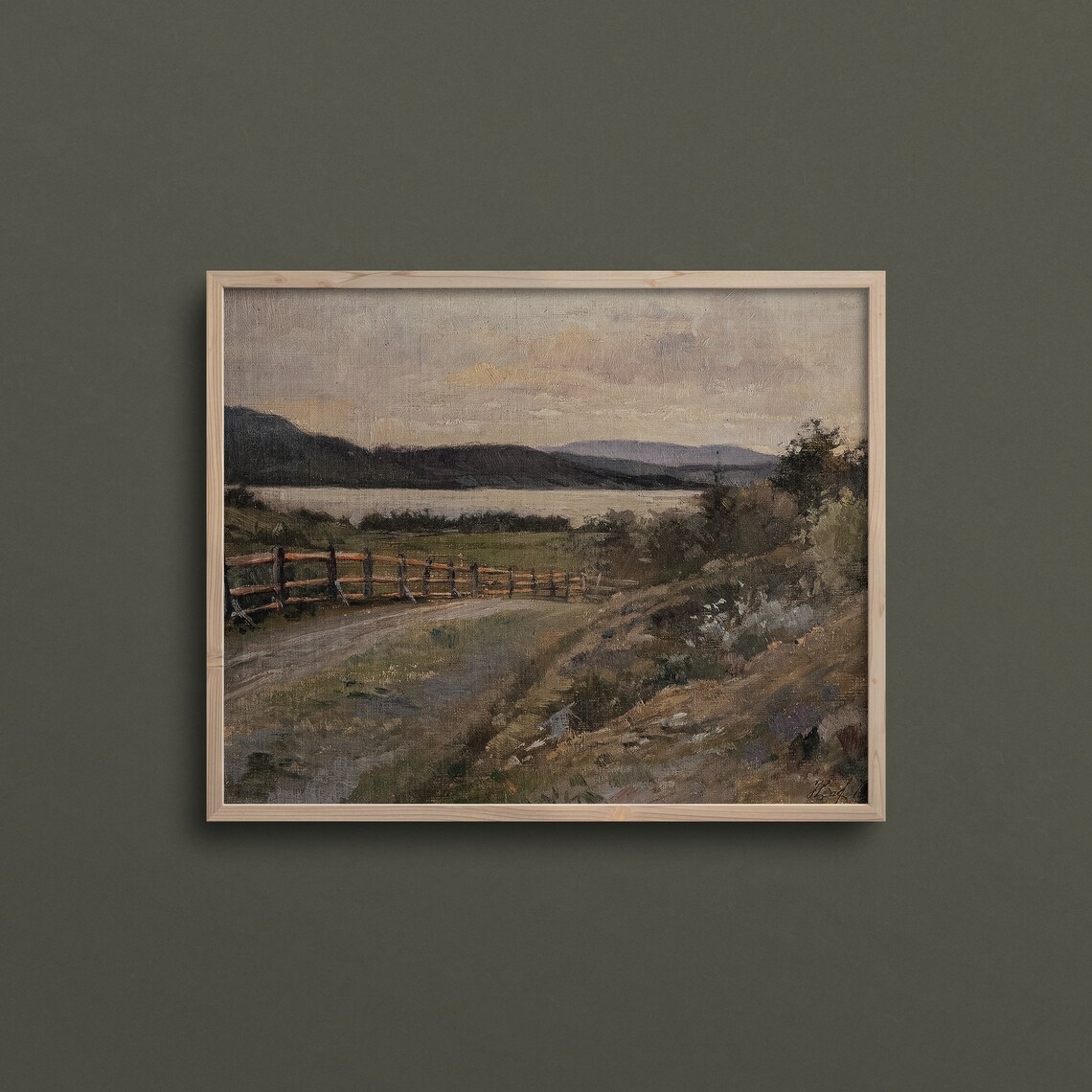Evening On The Lake Wooden Fence Calm Water Vintage Painting Travel Poster - Image 2