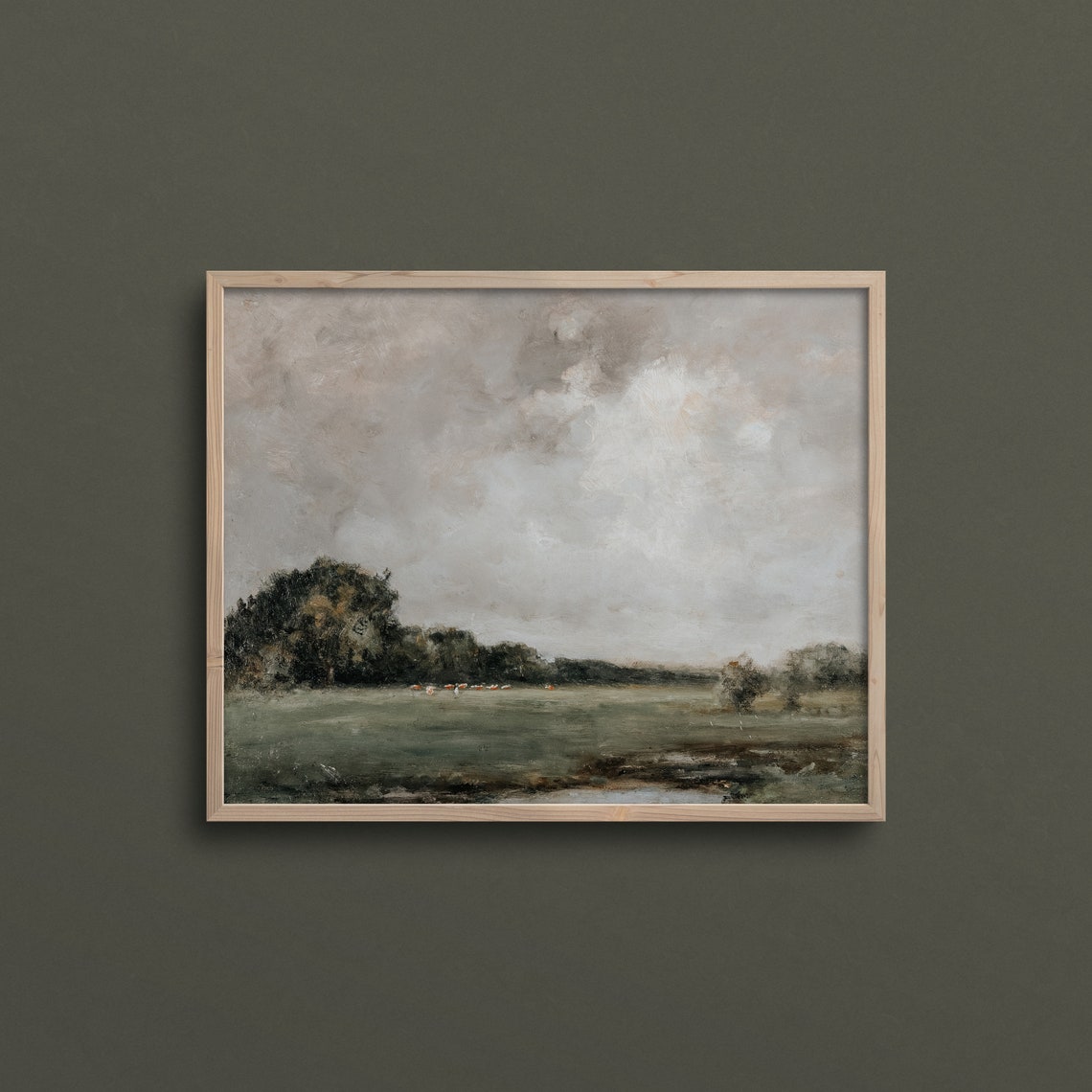 Stormy Pasture Moody Wall Art French Country Wall Art Countryside Oil Painting Vintage Landscape Painting L271 - Image 3