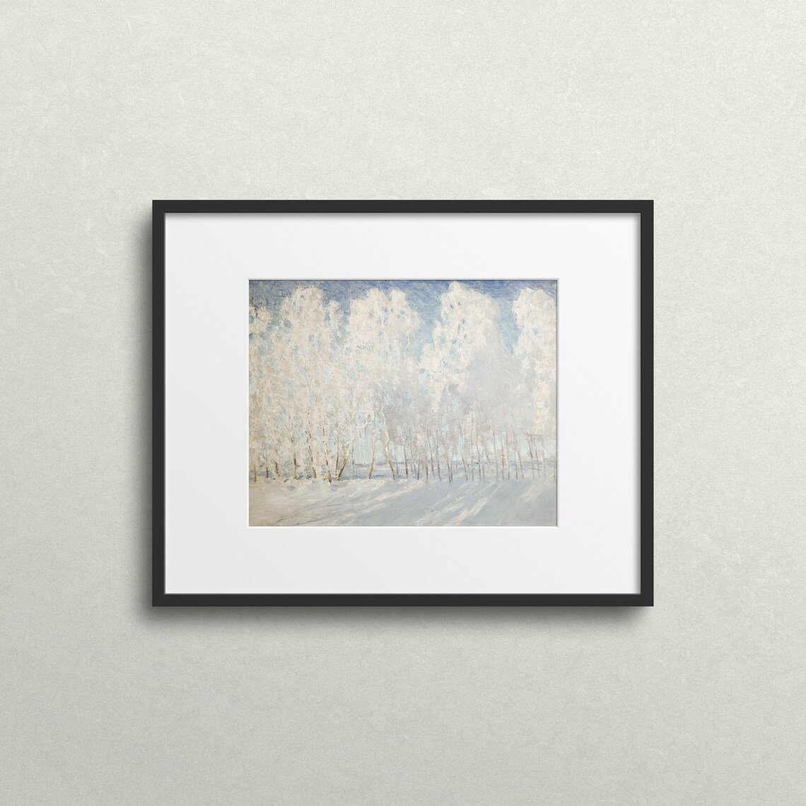 White Winter Birch Forest Snow Blue Sky Frosty Woodland Art Poster - Image 2