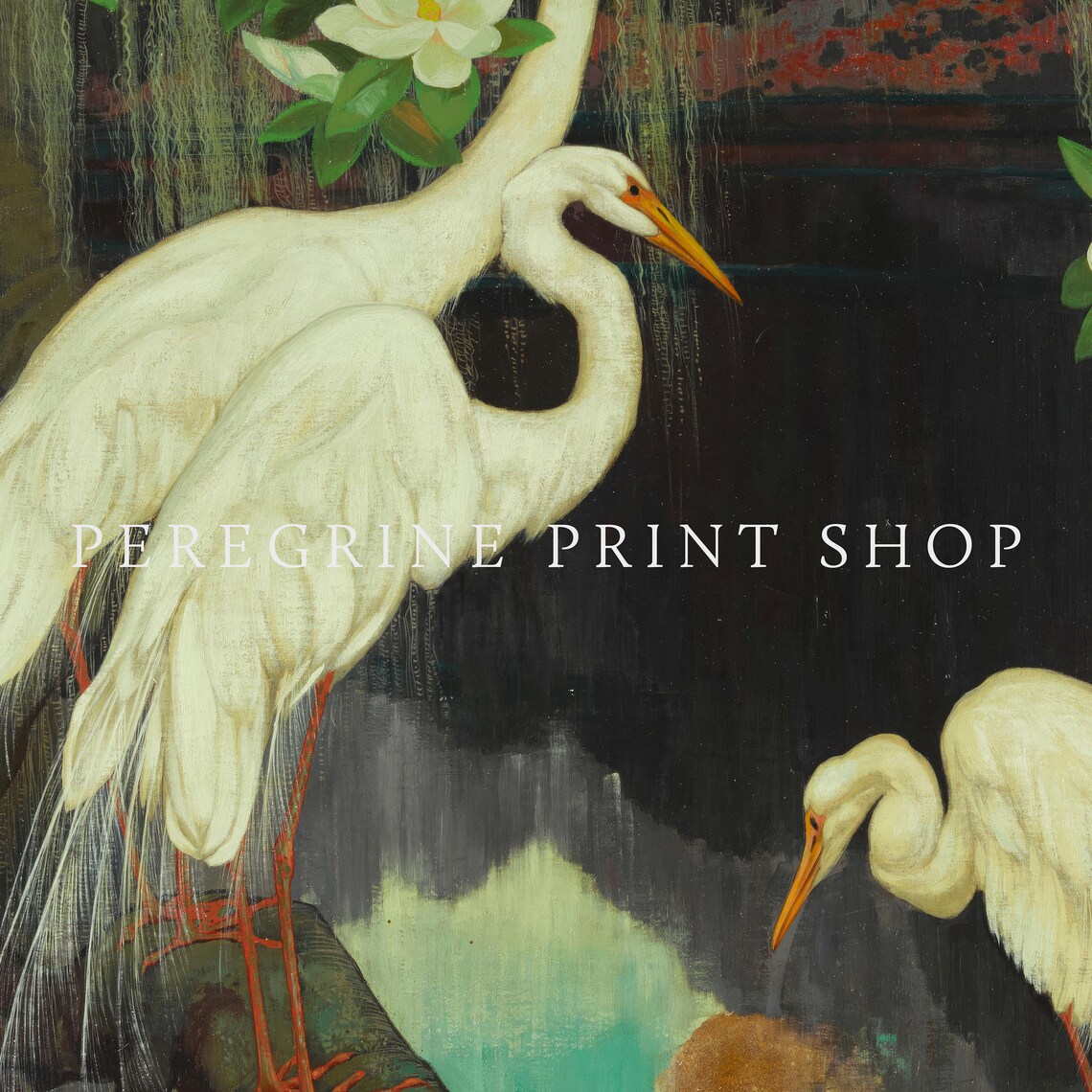 Egrets Vintage Crane Painting, Midcentury Art Print - Image 2