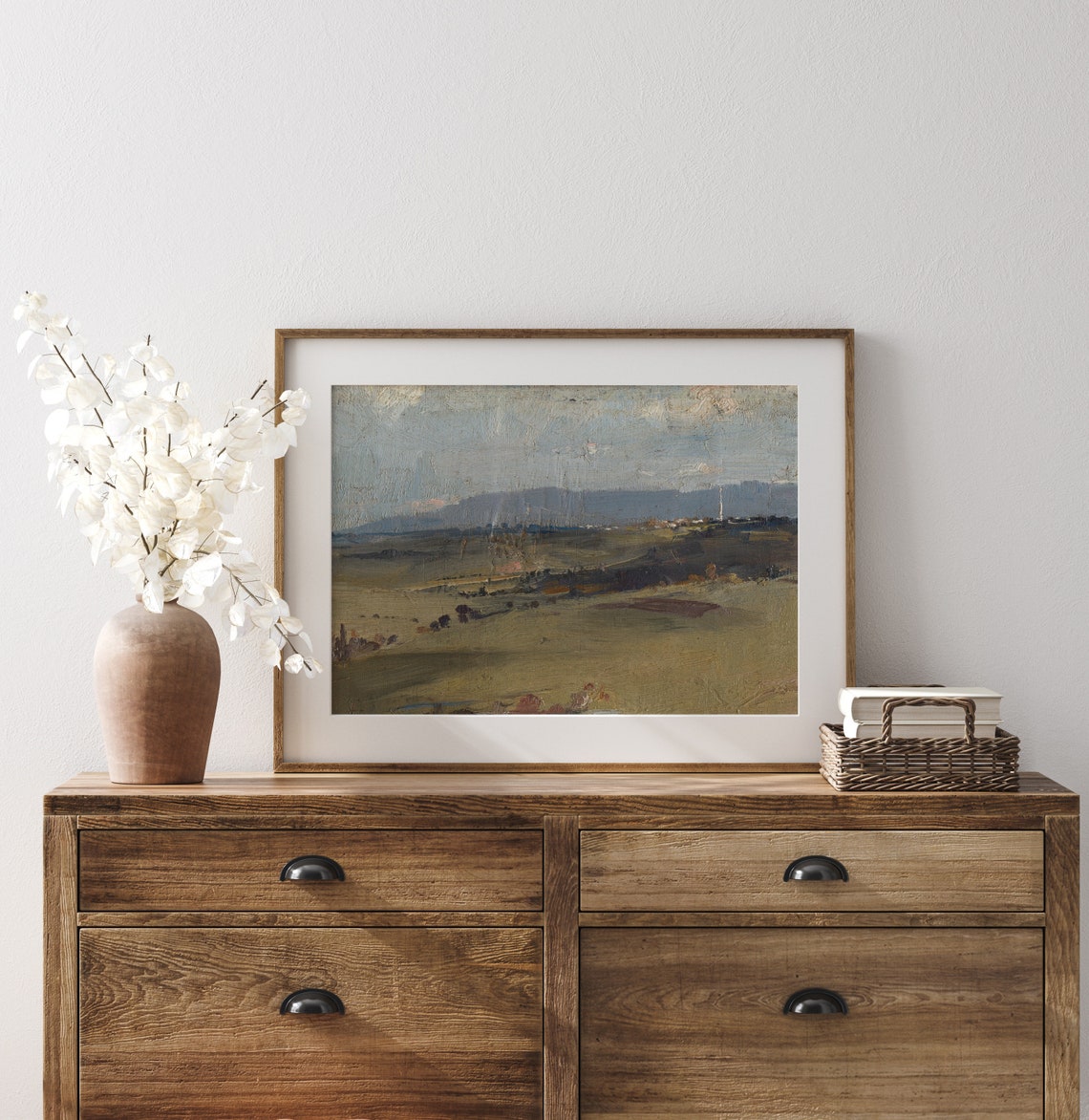 Open Countryside Plains Distant Hills Muted Tones Vintage Art Print - Image 3