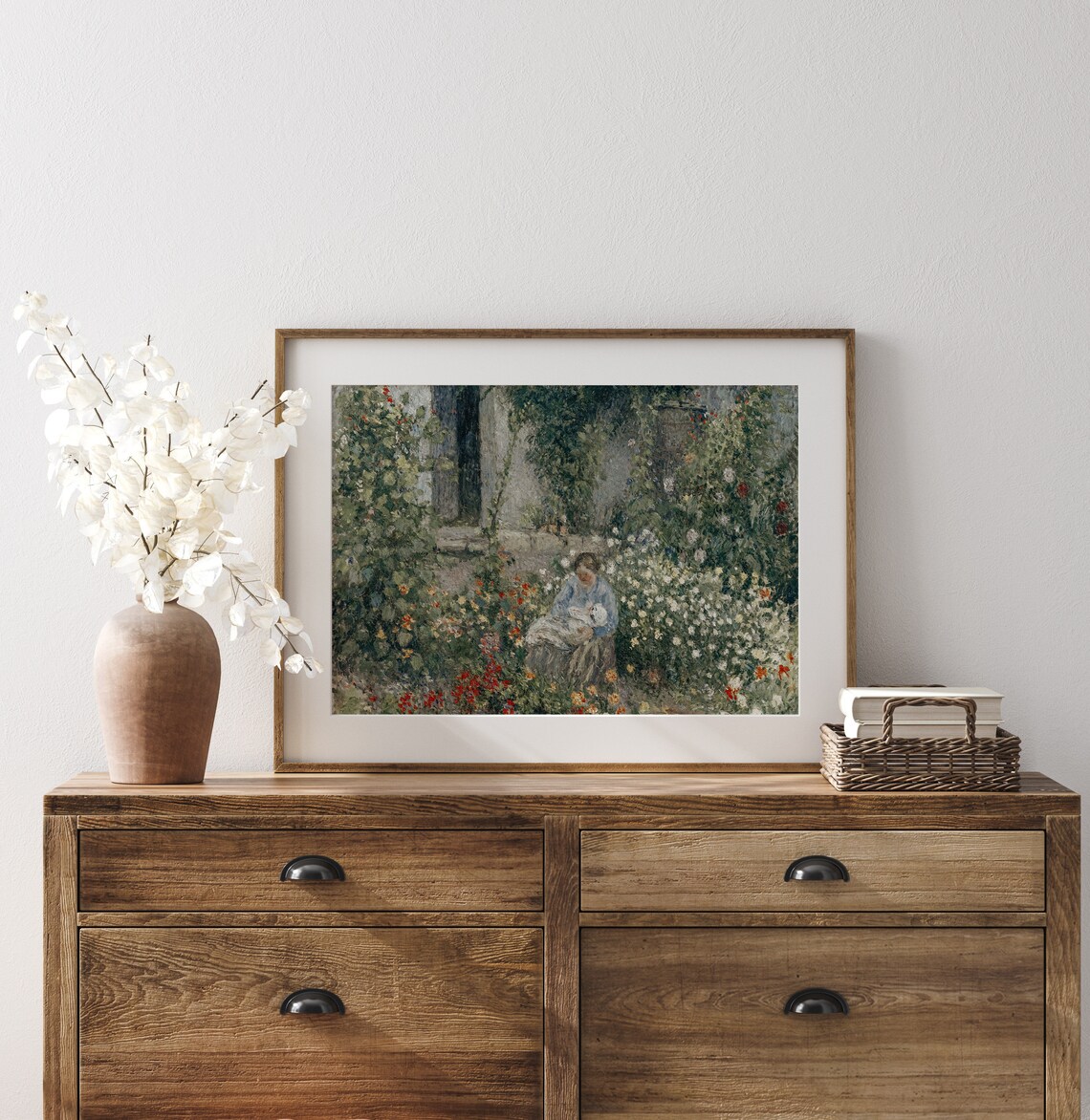 Mother and Child in Blooming Cottage Garden Impressionist Flower Painting Poster - Image 3