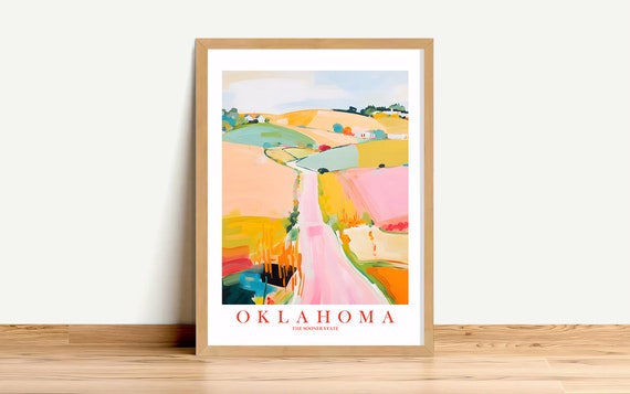 Oklahoma Retro Travel Poster, Sooner State Print