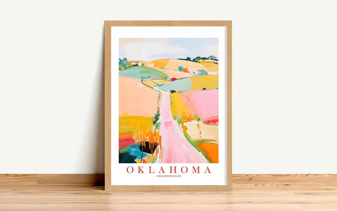 Oklahoma Retro Travel Poster, Sooner State Print