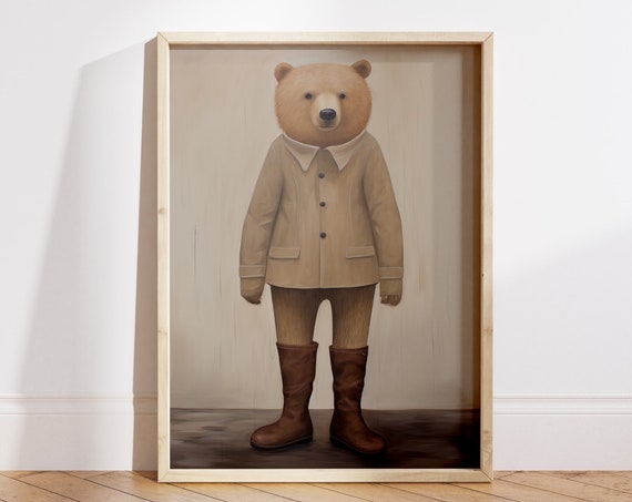 Bear Poster Brown Bear Print Woodland Nursery Decor Nursery Bear Wall Art Teddy Bear Prints Vintage Kids Prints File