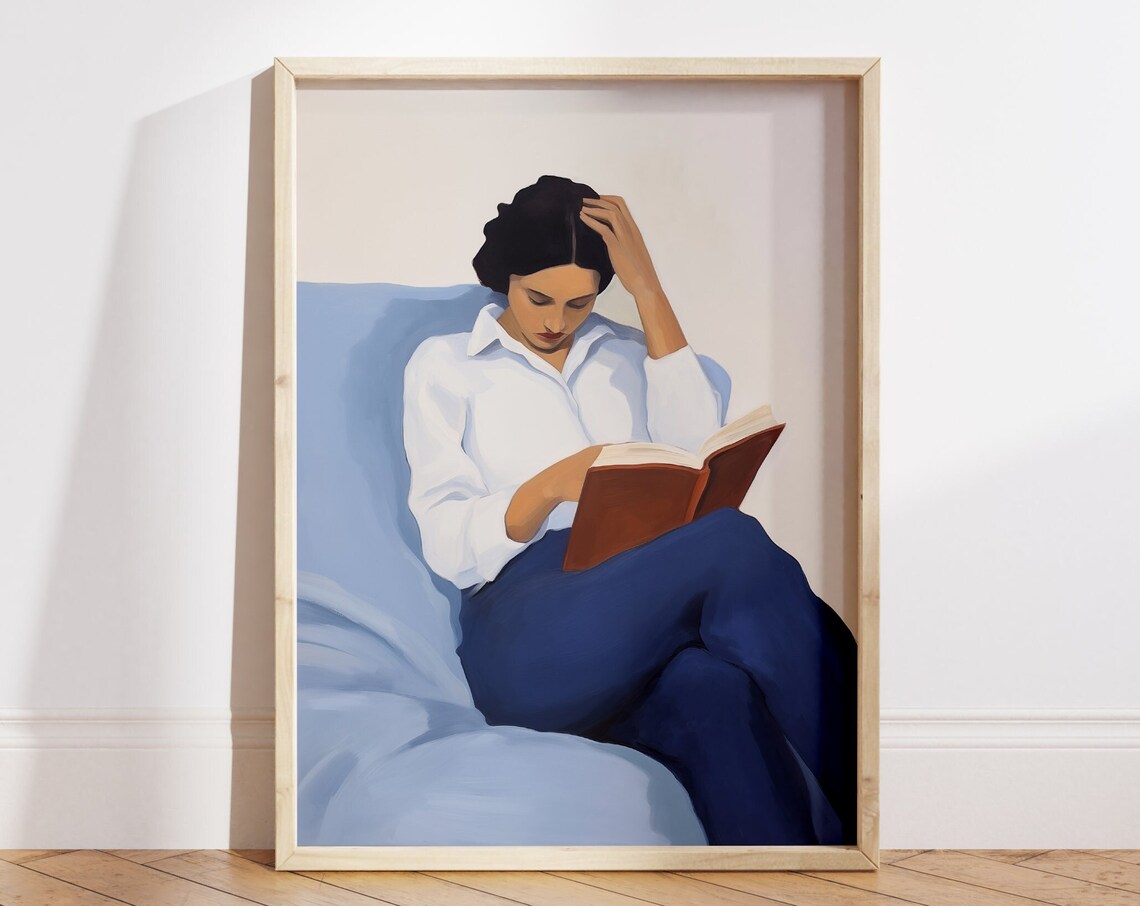 Woman Reading A Book Art Print, Book Lover