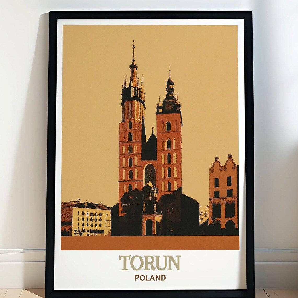 Torun Poland Golden Hour Twin Church Towers Art Travel Poster