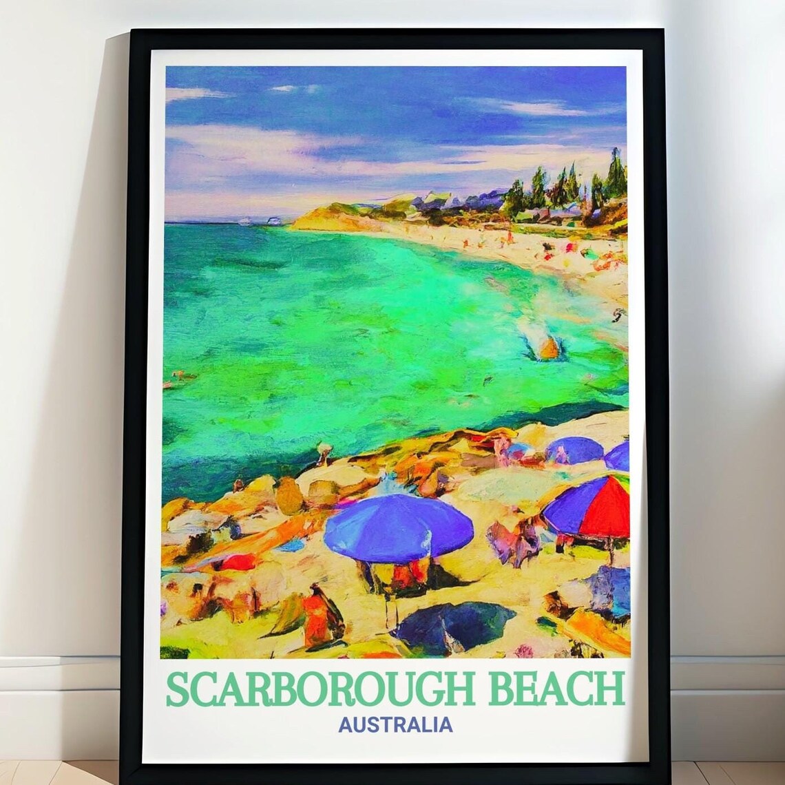 Scarborough Beach Australia Beach Umbrellas Summer Scene Poster