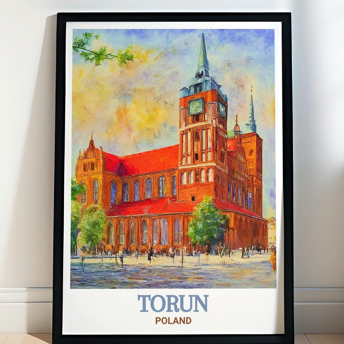 Torun Poland Red Brick Gothic Cathedral Clock Tower Travel Poster